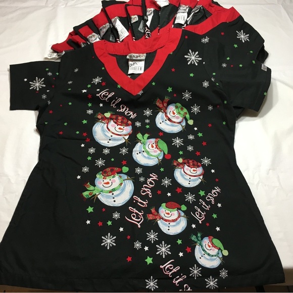Small Let it Snow Christmas Scrub Top - Picture 4 of 5